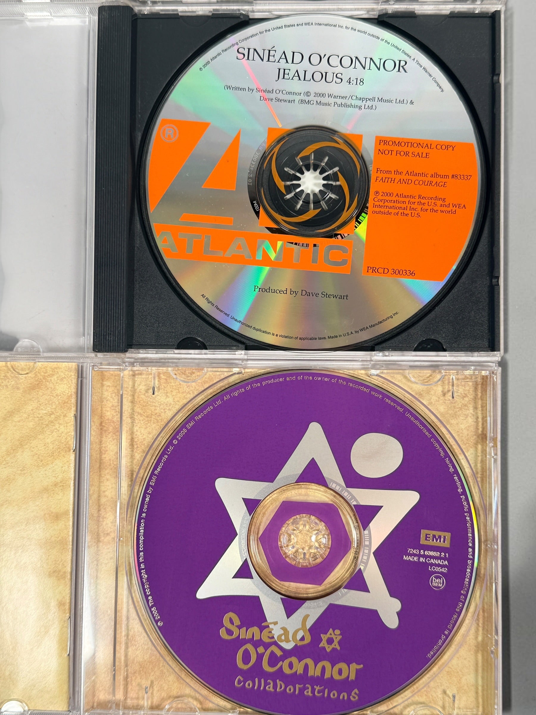 Collectible Sinéad O’Connor 5-CD lot featuring rare U.S. promotional releases, Nothing Compares 2 U, Jealous and Thank You for Hearing Me.