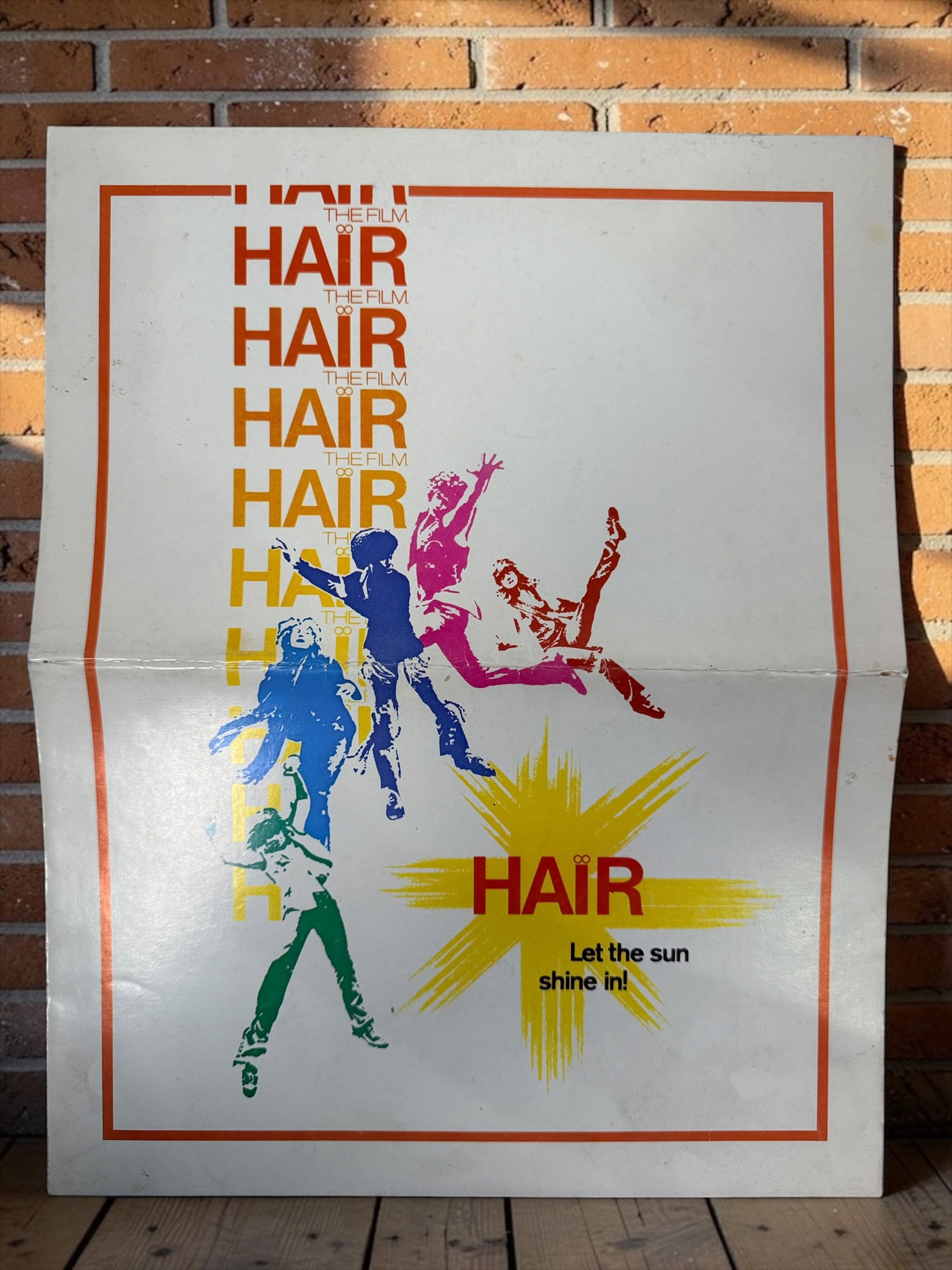 Original 1979 Hair movie souvenir program from United Artists, featuring Milos Forman film artwork, cast photos and production credits.