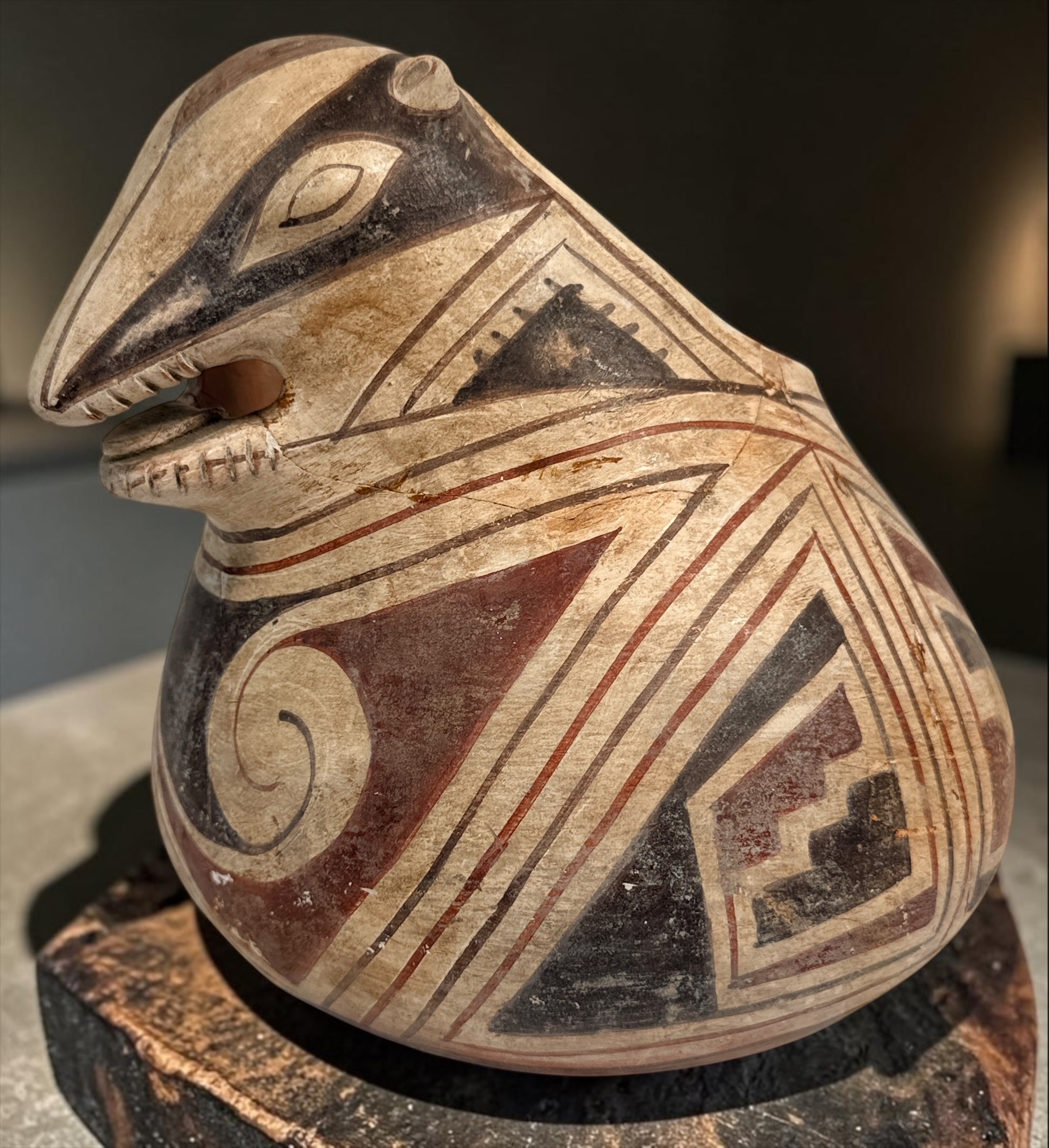 Vintage INAH Mexico Casas Grandes badger effigy pottery vessel with Ramos-style polychrome decoration. Previously repaired; see photos for condition.