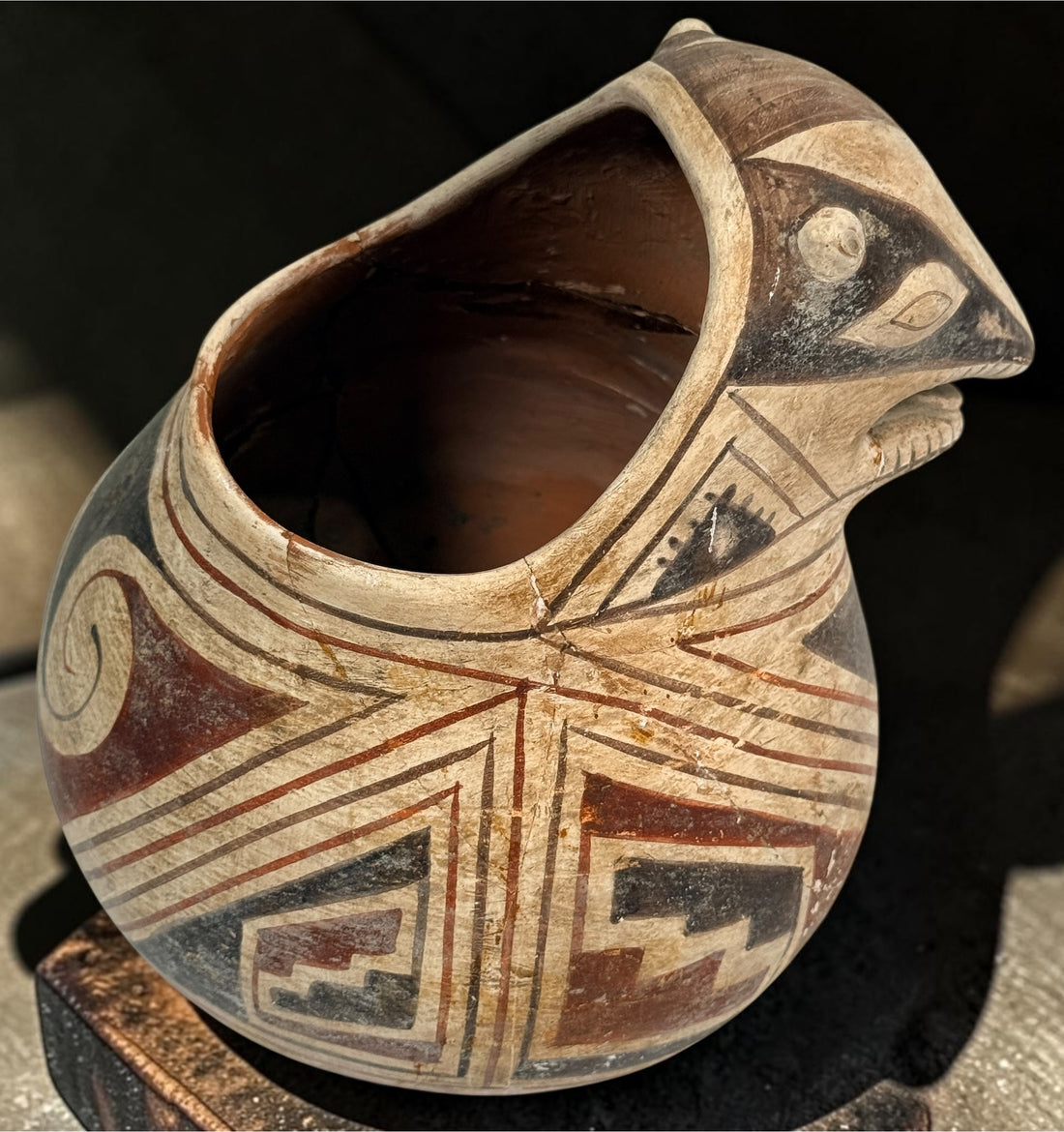 Vintage INAH Mexico Casas Grandes badger effigy pottery vessel with Ramos-style polychrome decoration. Previously repaired; see photos for condition.