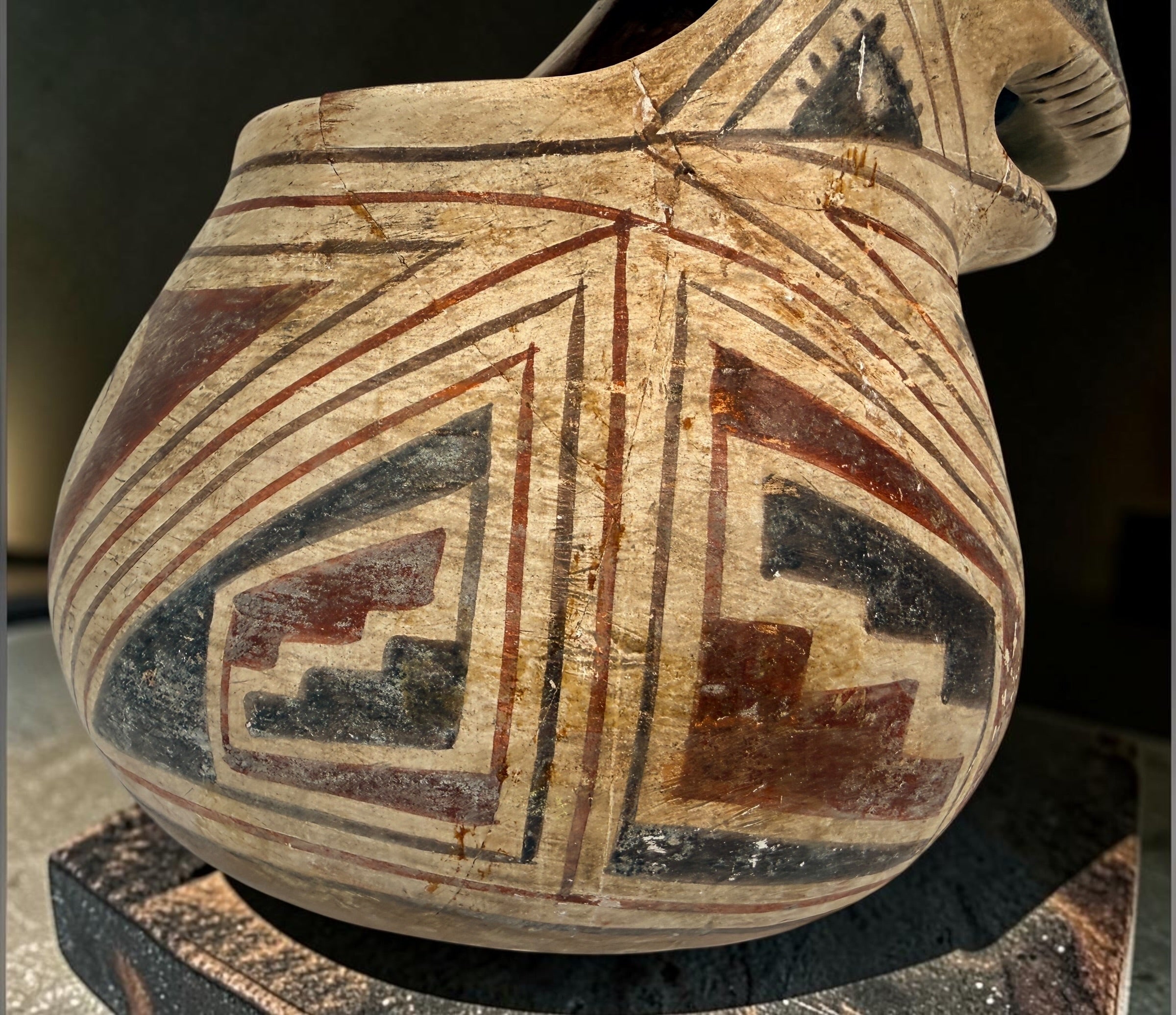 Vintage INAH Mexico Casas Grandes badger effigy pottery vessel with Ramos-style polychrome decoration. Previously repaired; see photos for condition.