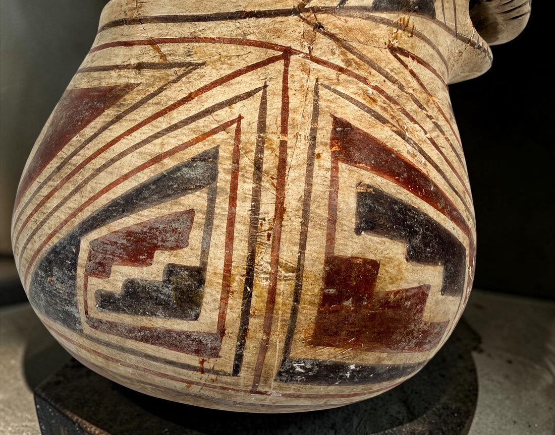 Vintage INAH Mexico Casas Grandes badger effigy pottery vessel with Ramos-style polychrome decoration. Previously repaired; see photos for condition.