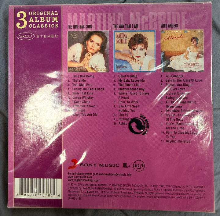 Factory-sealed Martina McBride 3 Original Album Classics 3-CD set featuring The Time Has Come, The Way That I Am and Wild Angels, Sony/RCA 2010.