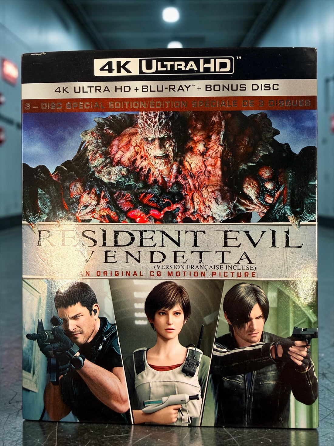 SEO Meta Description: Resident Evil Vendetta 2017 three-disc special edition with 4K UHD, Blu-ray, bonus disc and original bilingual slipcover.