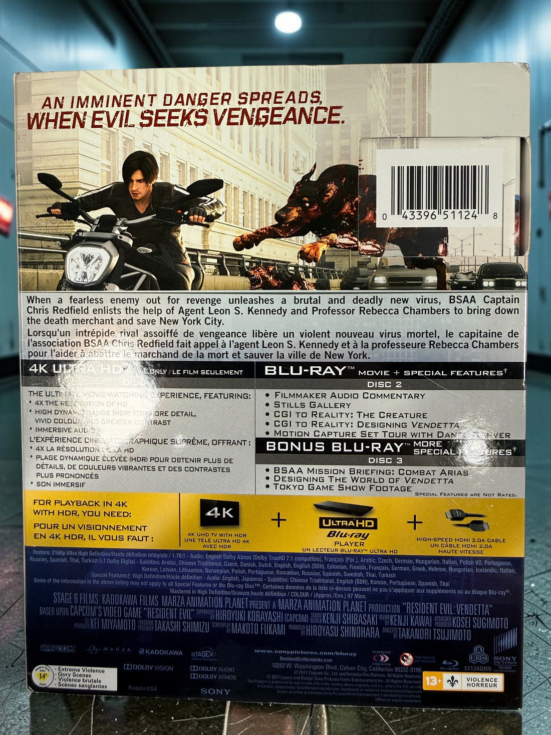SEO Meta Description: Resident Evil Vendetta 2017 three-disc special edition with 4K UHD, Blu-ray, bonus disc and original bilingual slipcover.