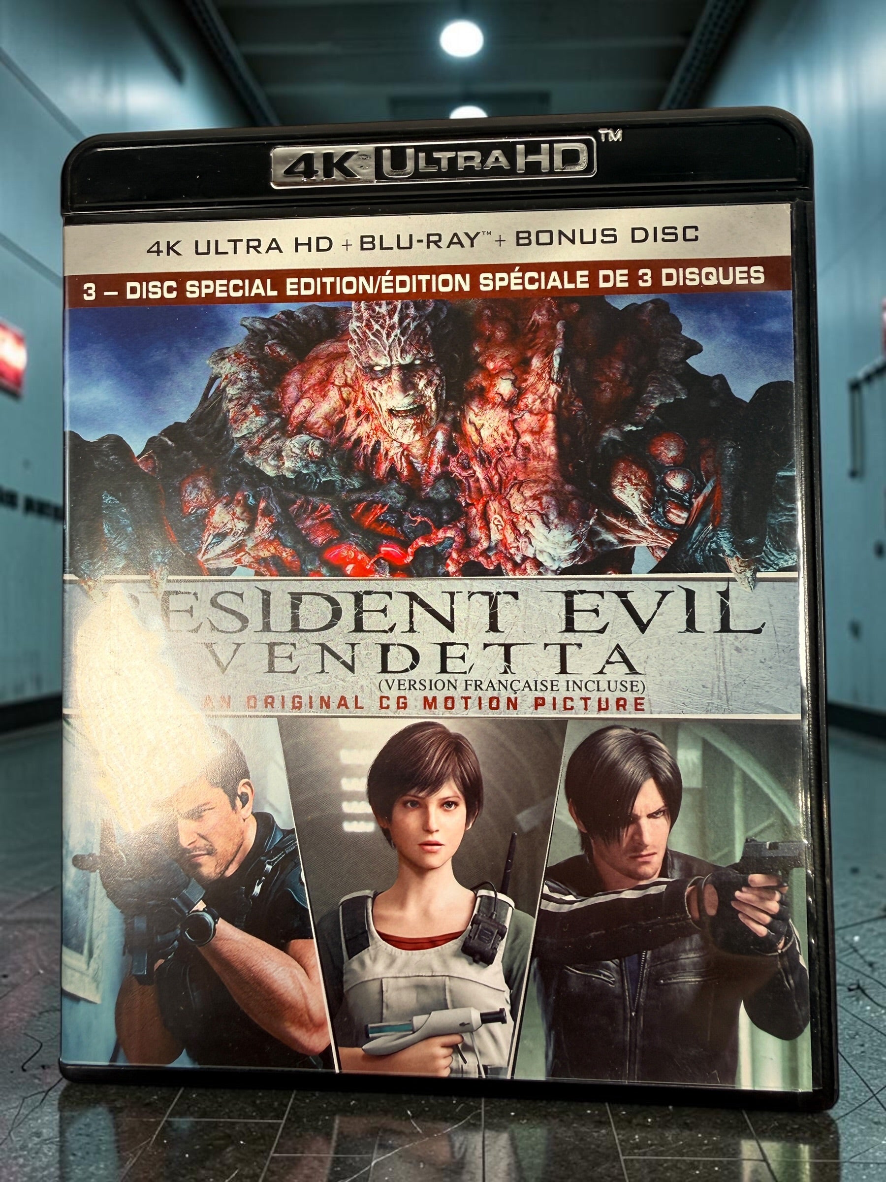 SEO Meta Description: Resident Evil Vendetta 2017 three-disc special edition with 4K UHD, Blu-ray, bonus disc and original bilingual slipcover.