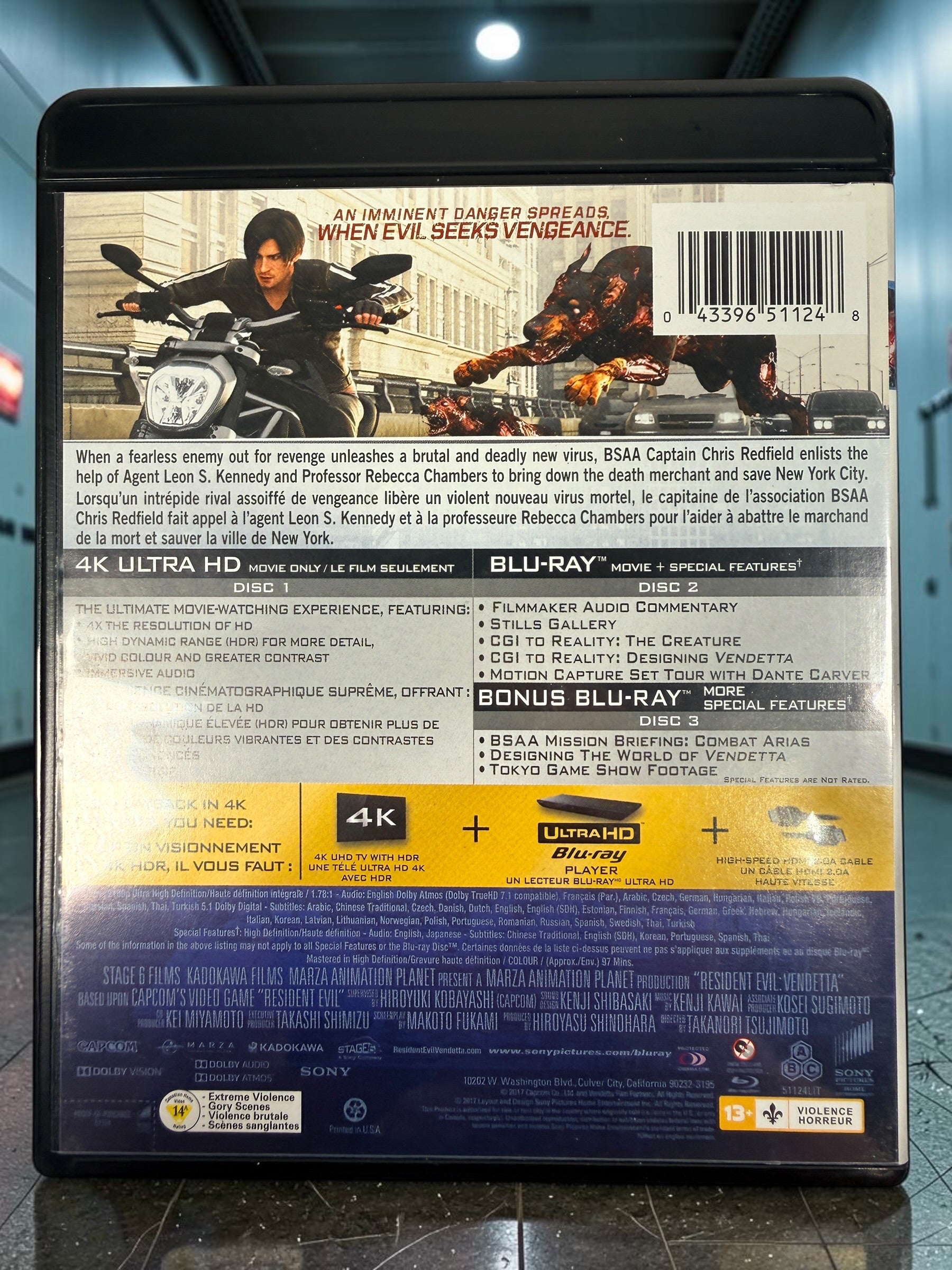 SEO Meta Description: Resident Evil Vendetta 2017 three-disc special edition with 4K UHD, Blu-ray, bonus disc and original bilingual slipcover.