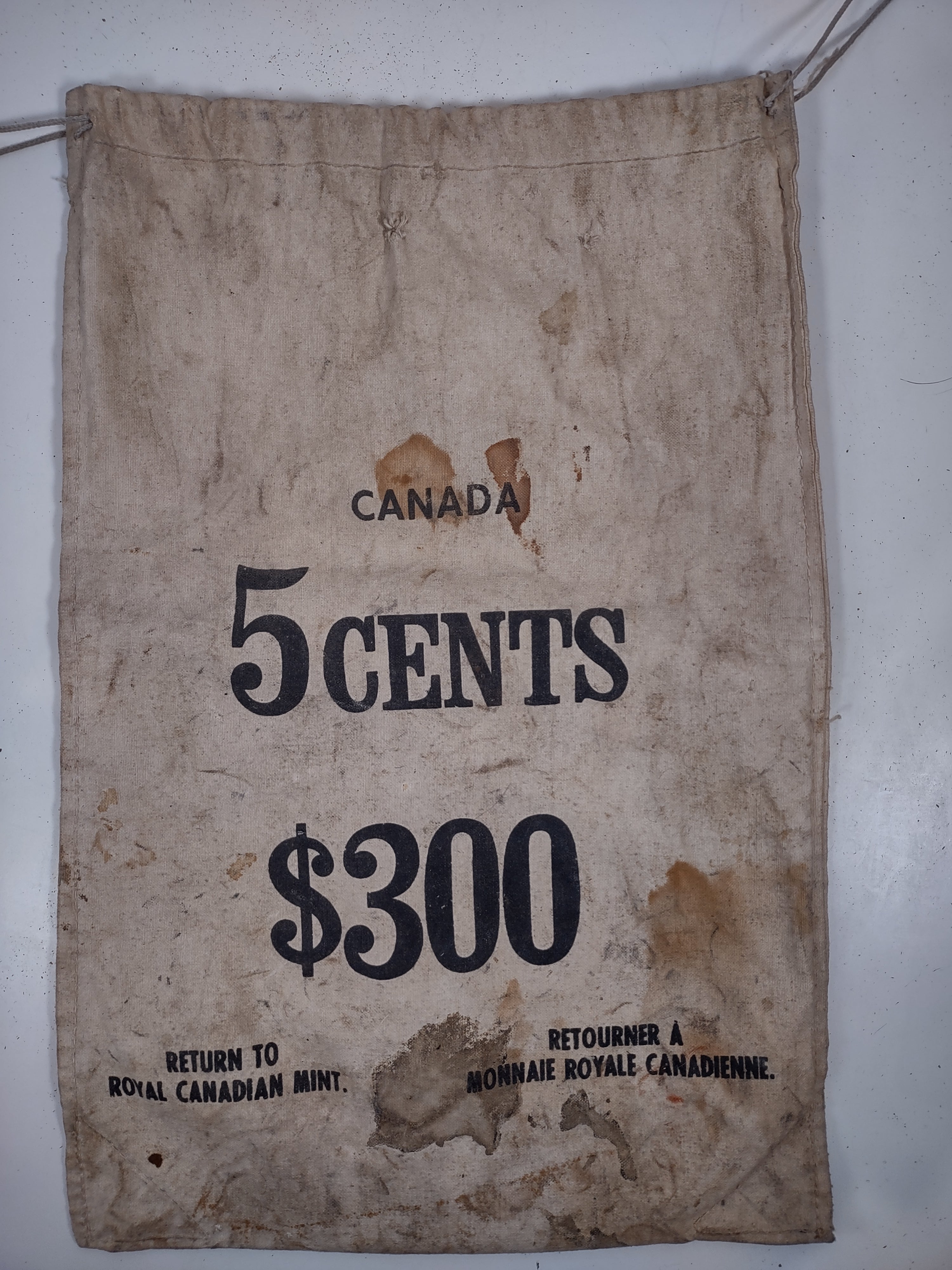 Vintage Bank Bag Canada 5 Cents $300 Royal Canadian Mint,