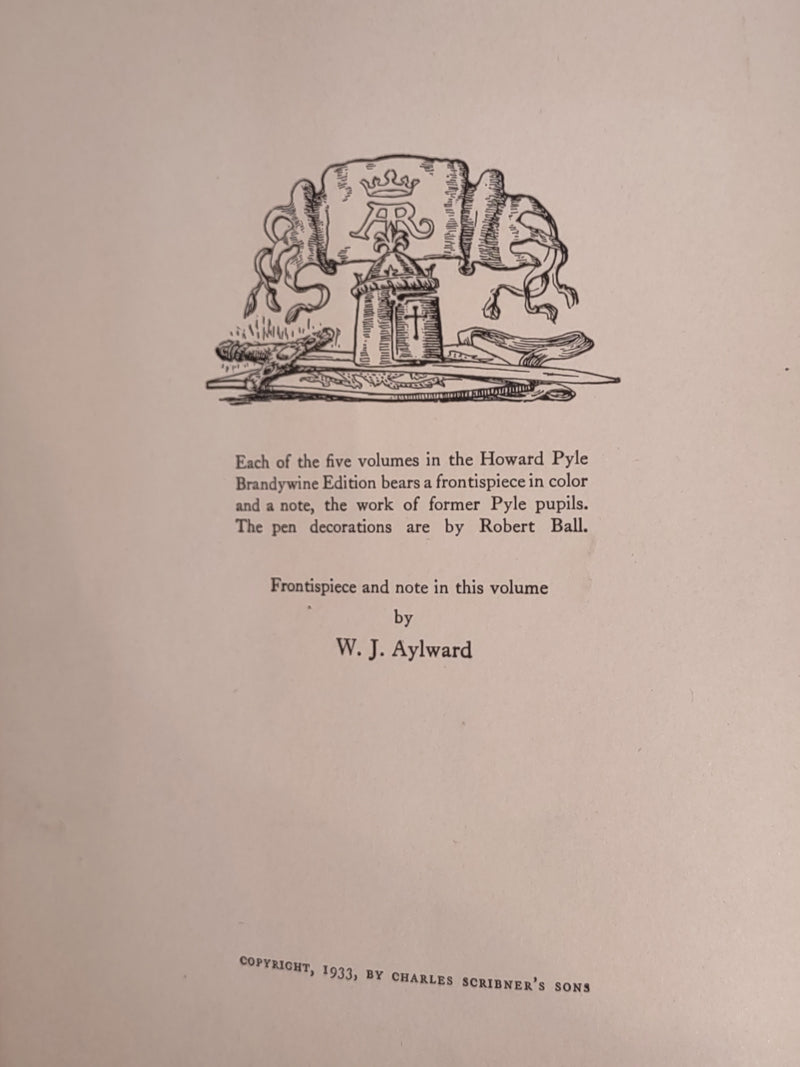 The Story Of King Arthur & His Knights By Howard Pyle 1933 Brandywine Edition.