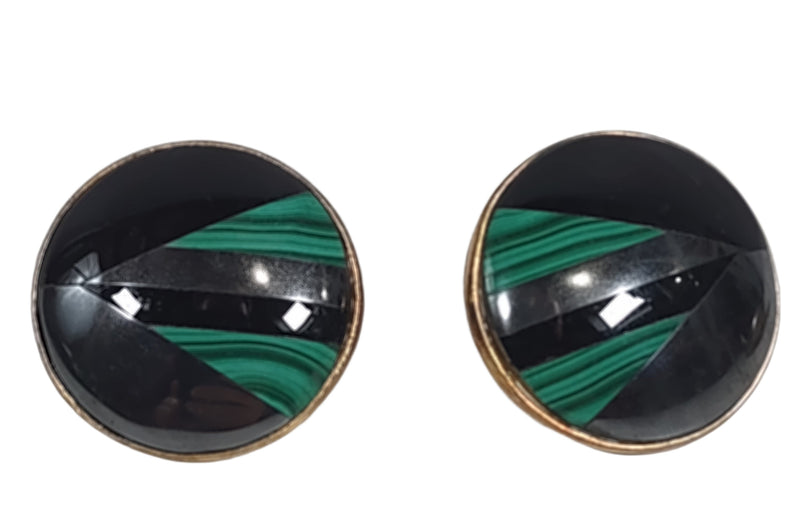 Lot de 3 broches et boucles d'oreilles en marcassite, onyx et malachite véritables