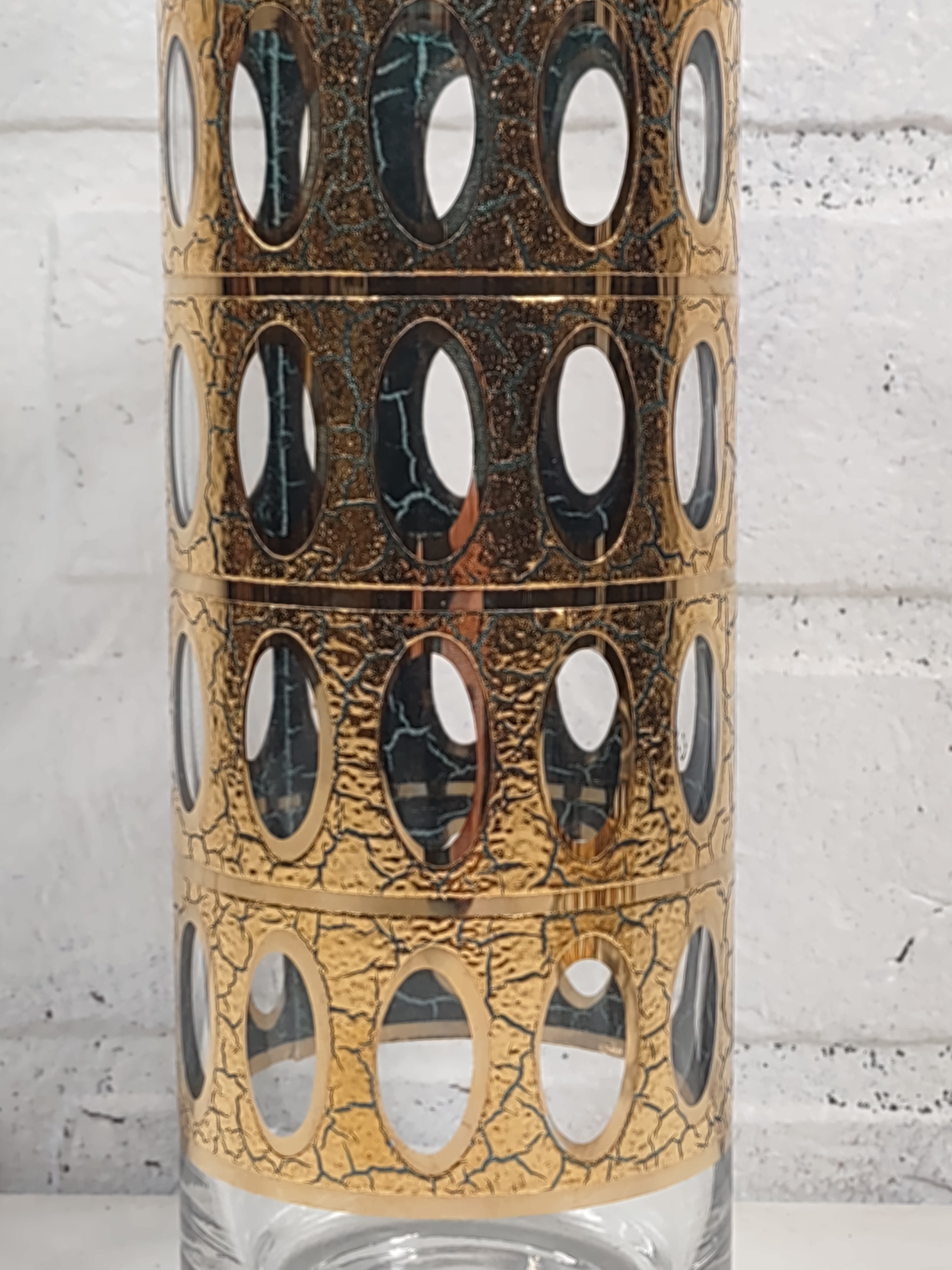 Lot de 5 pichets et 4 verres à liqueur vintage Culver Pisa, bordure en or 22 carats