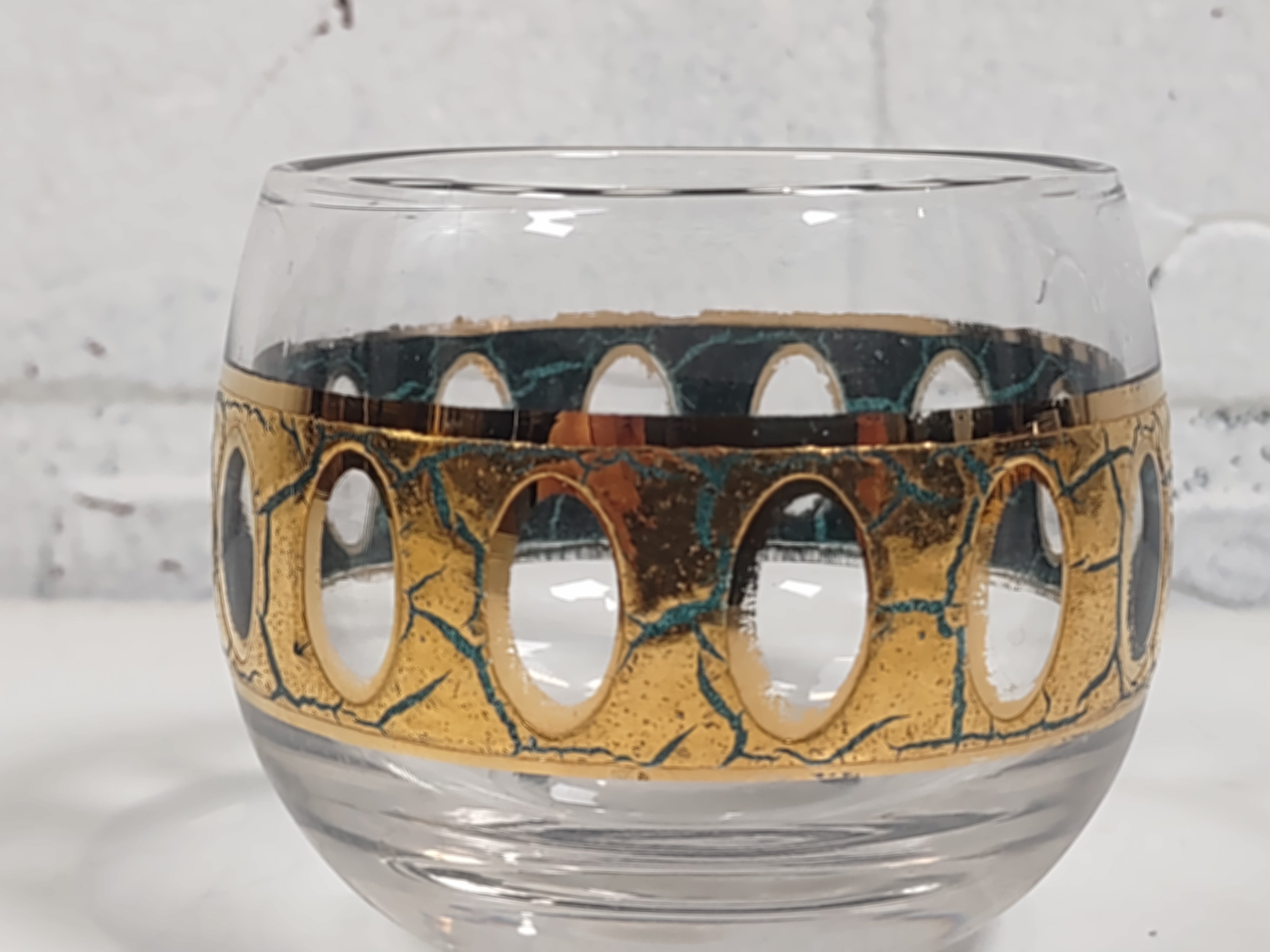 Lot de 5 pichets et 4 verres à liqueur vintage Culver Pisa, bordure en or 22 carats