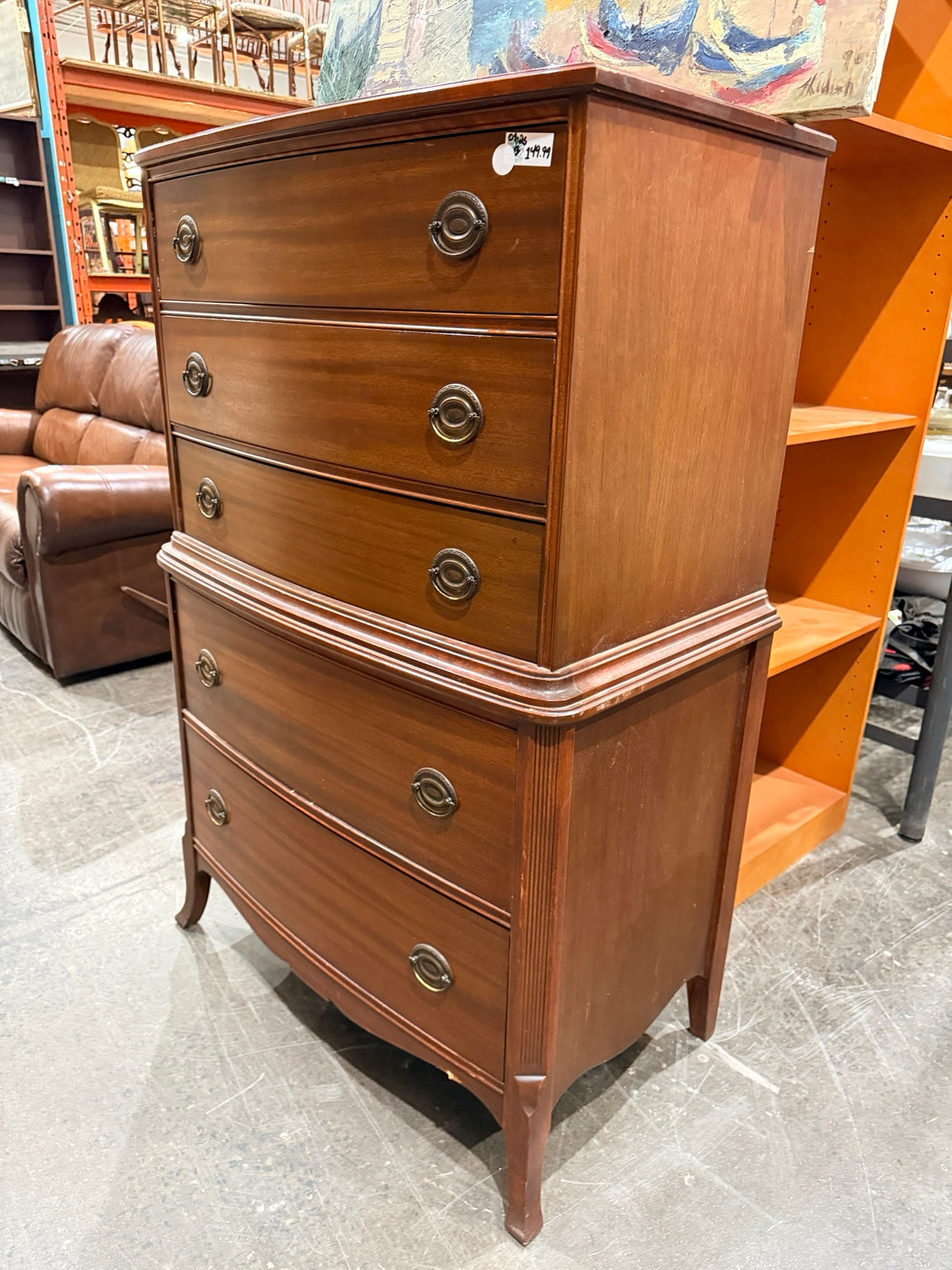 Vintage five-drawer dresser opposite angled side view