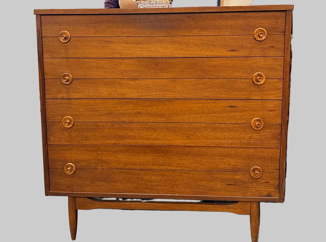 Vintage mid-century modern four-drawer dresser front view