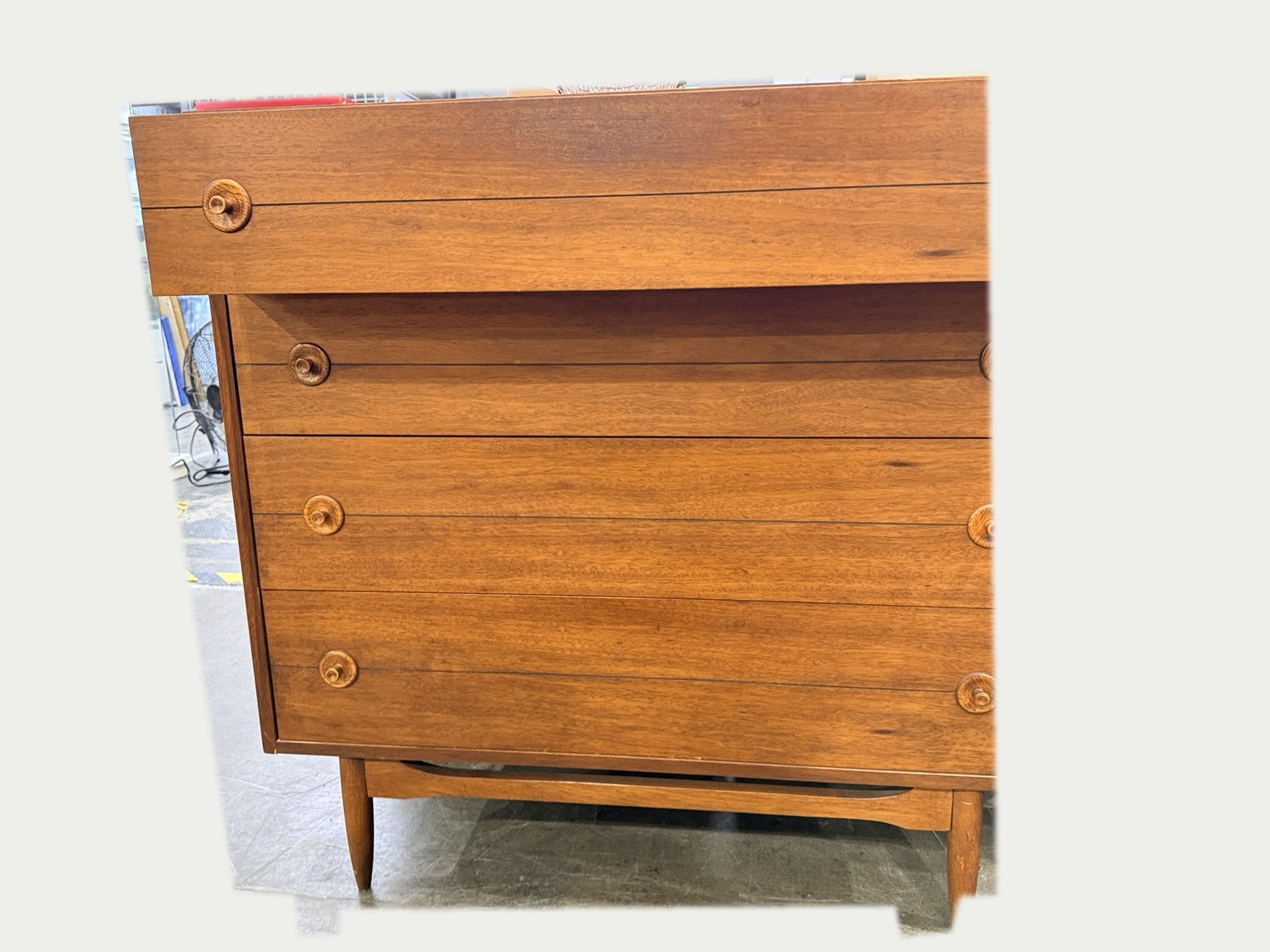 Vintage four-drawer dresser on neutral background, view 3
