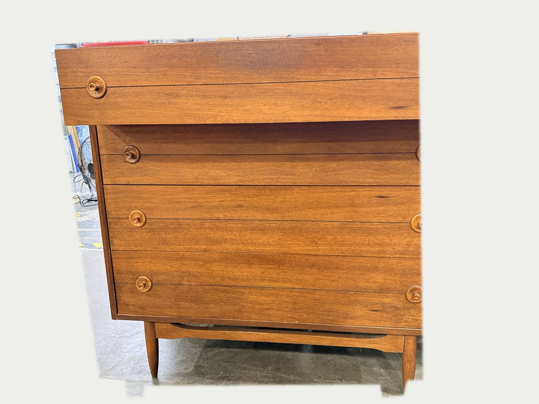 Vintage four-drawer dresser on neutral background, view 3