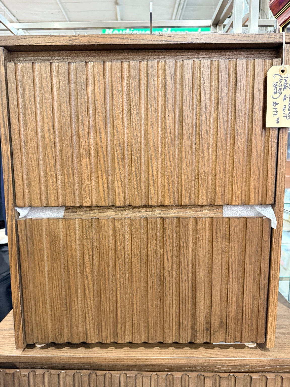 Endy two-drawer fluted wooden nightstand front view