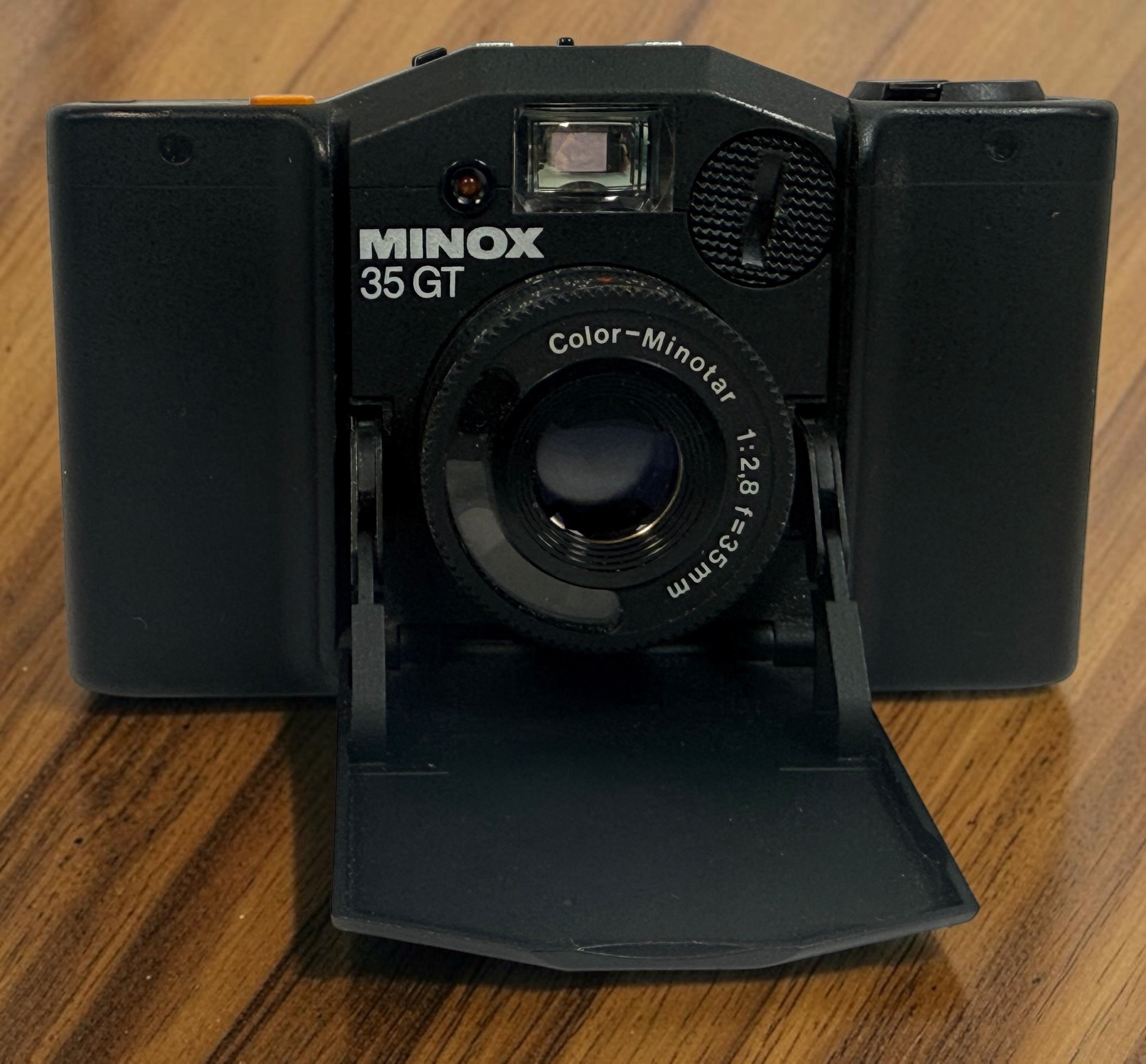 SEO Meta Description: Vintage Minox 35 GT 35mm film camera with Color-Minotar f/2.8 lens, original case and manual. Made in West Germany. Untested vintage collectible.