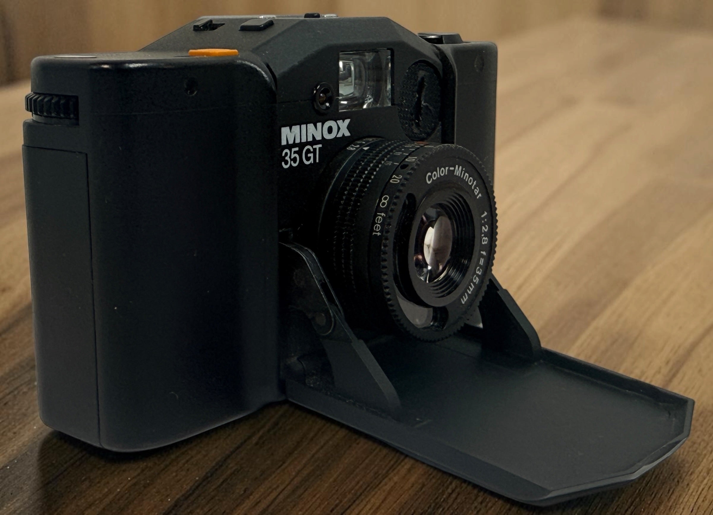 SEO Meta Description: Vintage Minox 35 GT 35mm film camera with Color-Minotar f/2.8 lens, original case and manual. Made in West Germany. Untested vintage collectible.