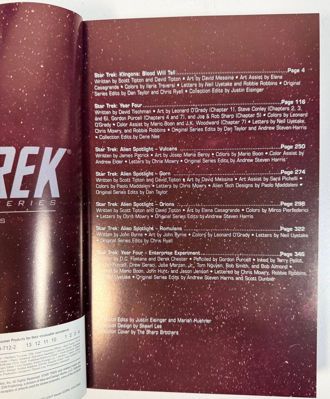 Table of contents of the IDW Star Trek omnibus