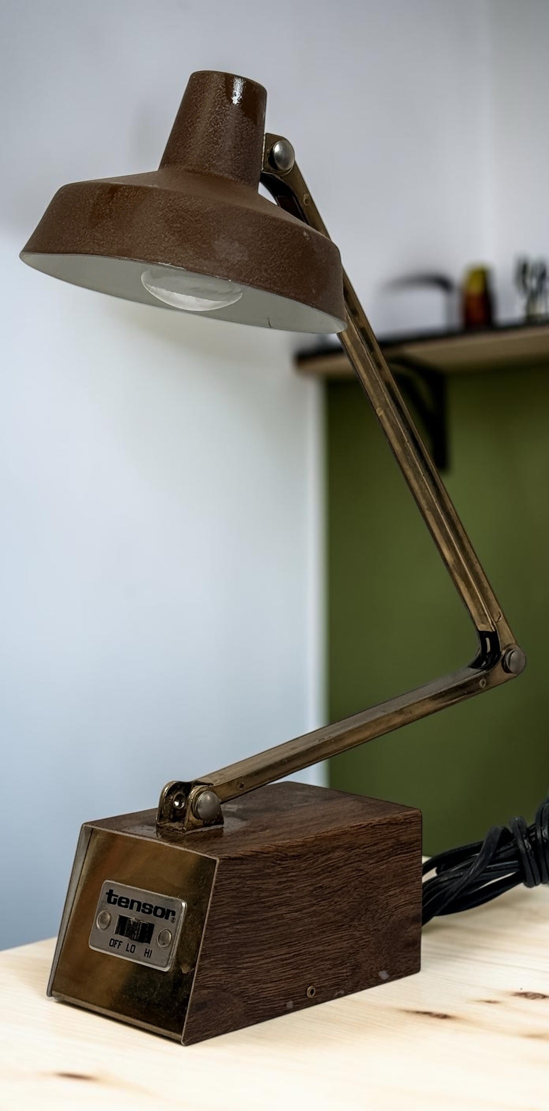 Vintage Tensor Adjustable Desk Lamp – Brass-Tone Arm, Made in USA