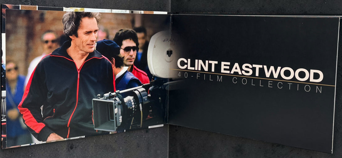 Clint Eastwood 40-Film Collection on 24 DVDs with illustrated collector's case and hardcover companion book. Pre-owned Warner Bros. movie box set.