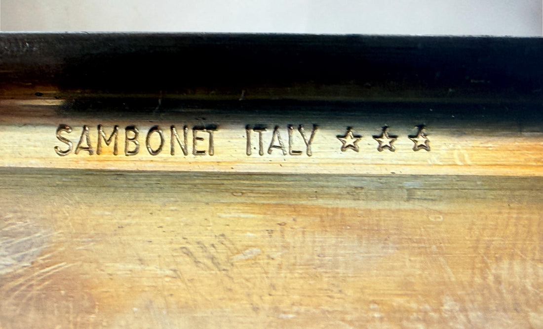  Set of three vintage Sambonet silver-plated trays made in Italy. Rectangular trays with decorative emblems and visible vintage wear.