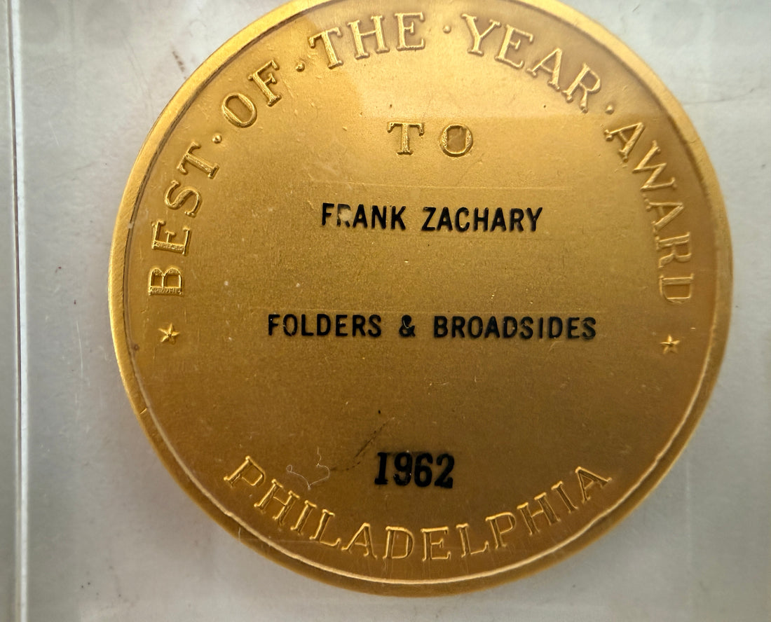Explore eight vintage graphic arts awards associated with Frank Zachary, including a 1962 Philadelphia Printing Week medallion