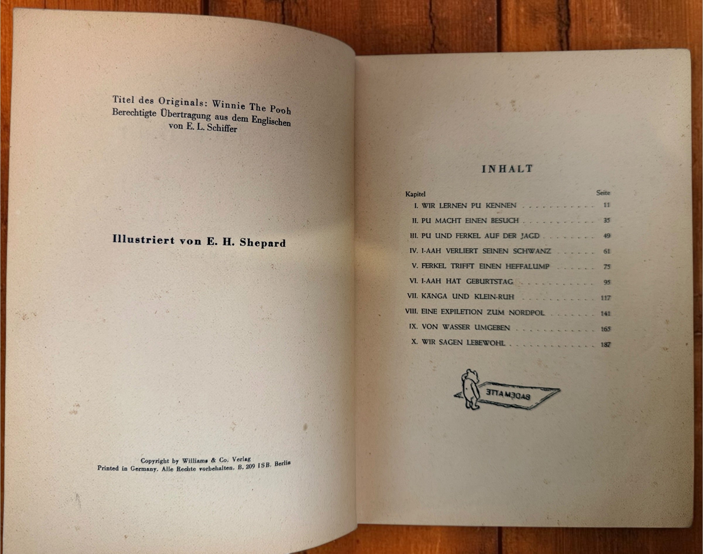 Discover a vintage German edition of Pu der Bär by A. A. Milne, illustrated by E. H. Shepard. Undated hardcover with visible age and wear.