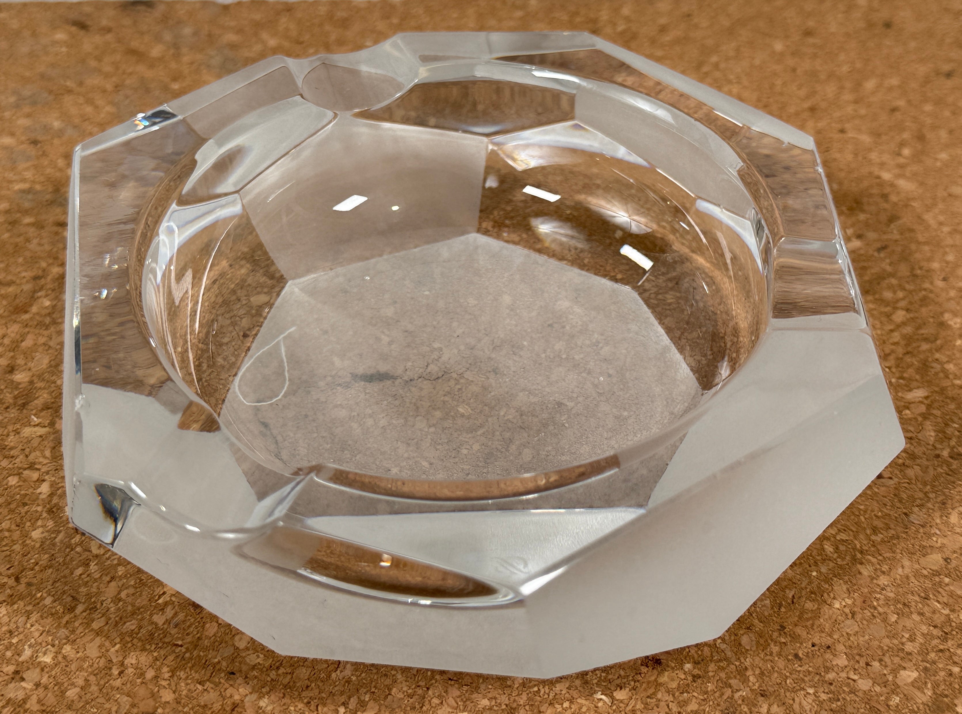Vintage Faceted Crystal Ashtray – Octagonal Clear & Frosted Design