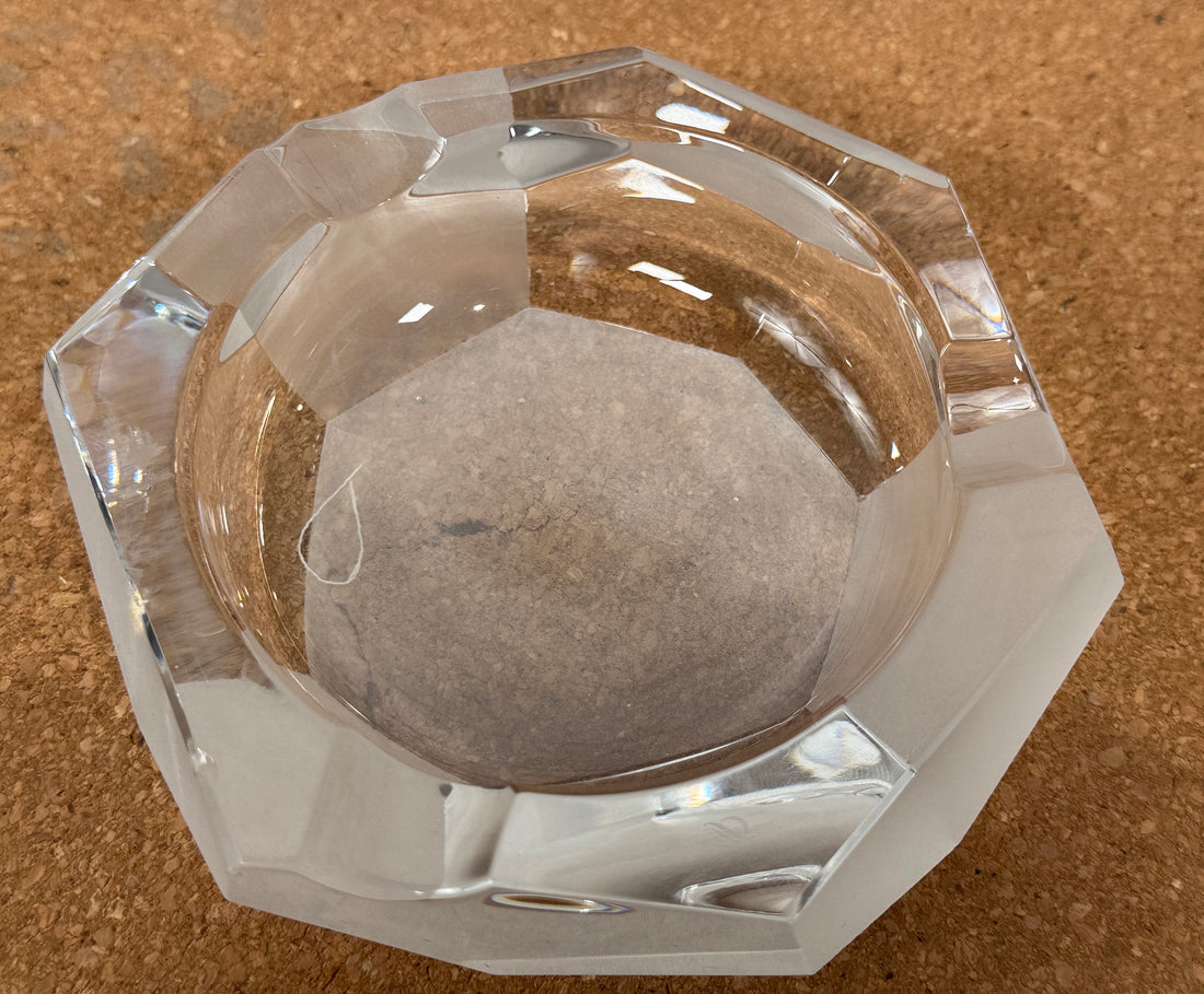 Vintage Faceted Crystal Ashtray – Octagonal Clear & Frosted Design