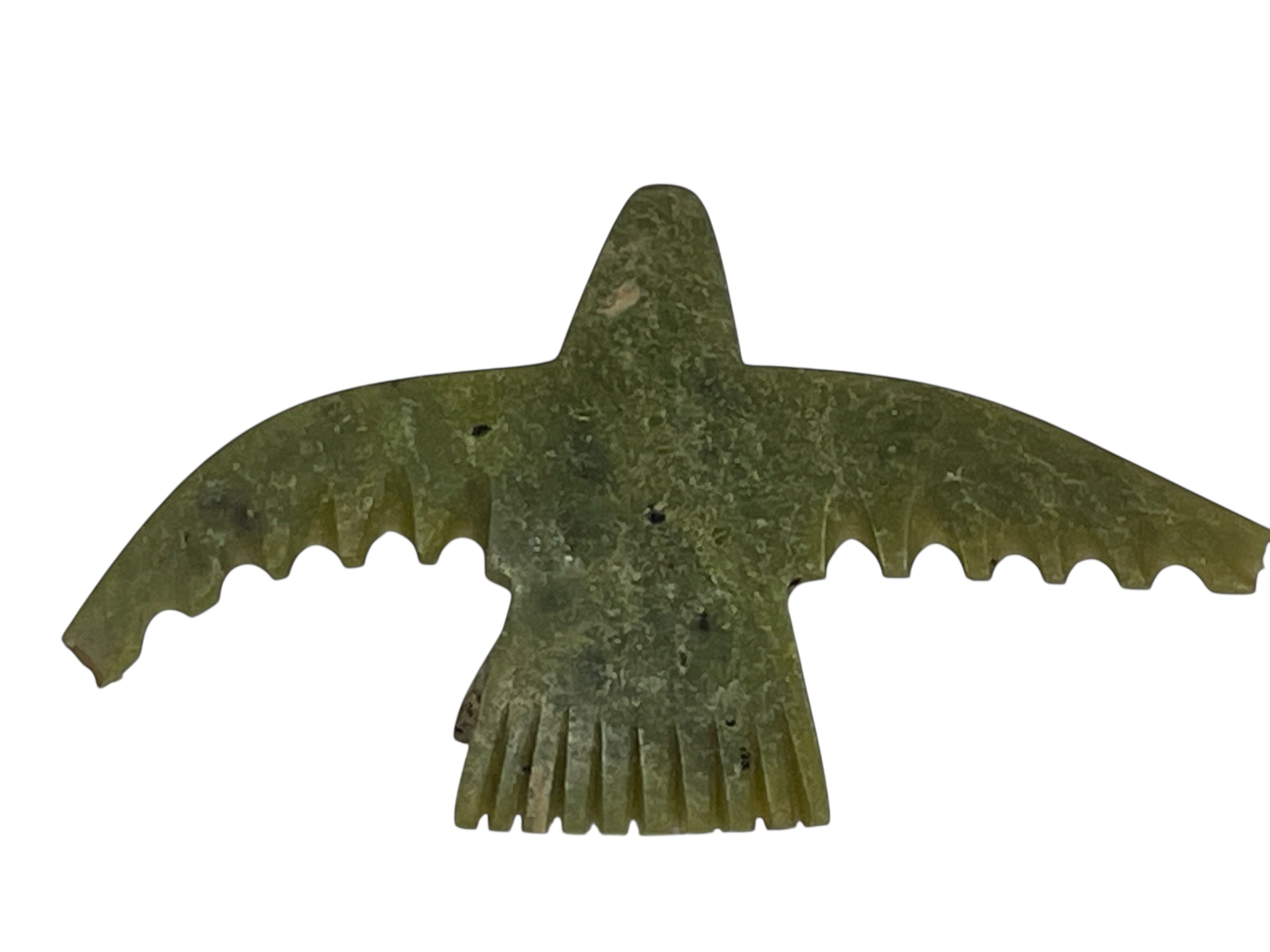Signed Inuit Green Soapstone Bird Sculpture – Inuktitut Syllabics