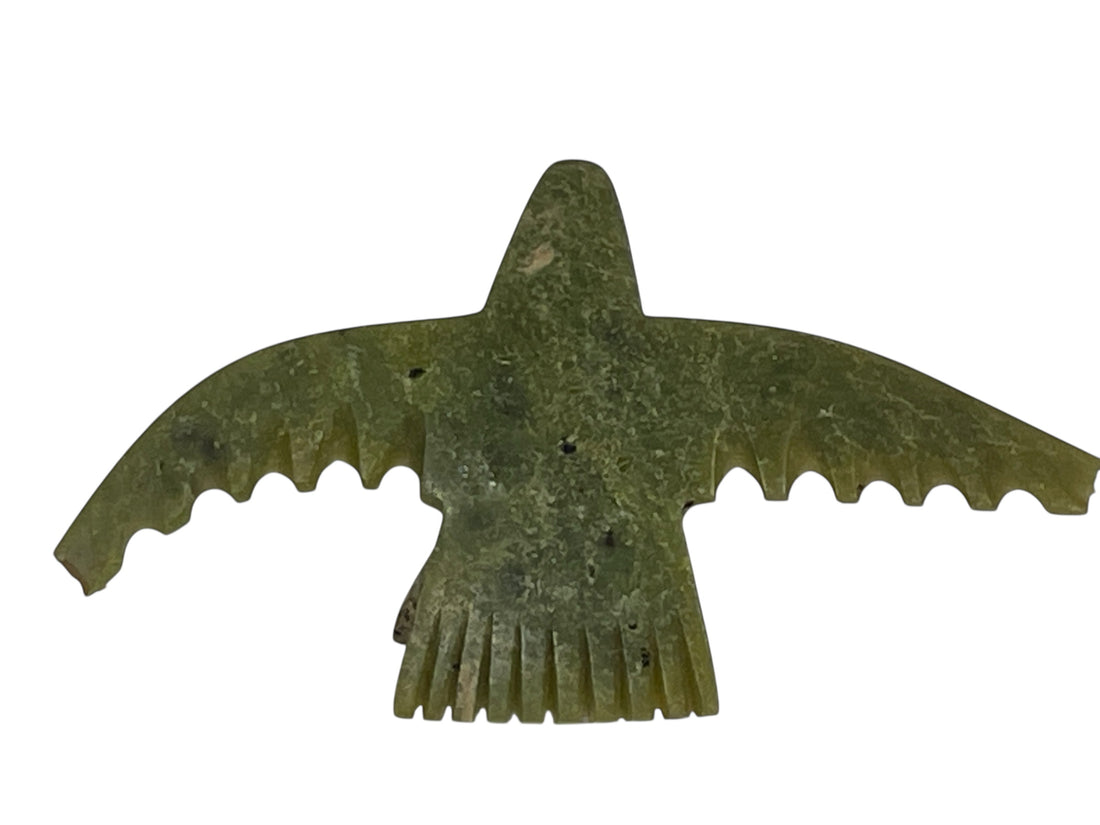Signed Inuit Green Soapstone Bird Sculpture – Inuktitut Syllabics