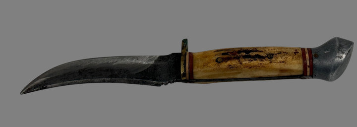 Vintage Imperial “Guide Edge” Solingen Germany Hunting Knife – Stag Handle, Brass Guard, Leather Sheath