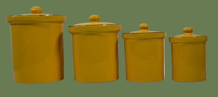Lot de 4 boîtes vintage en céramique italienne – Jaune moutarde – Rangement de cuisine du milieu du siècle