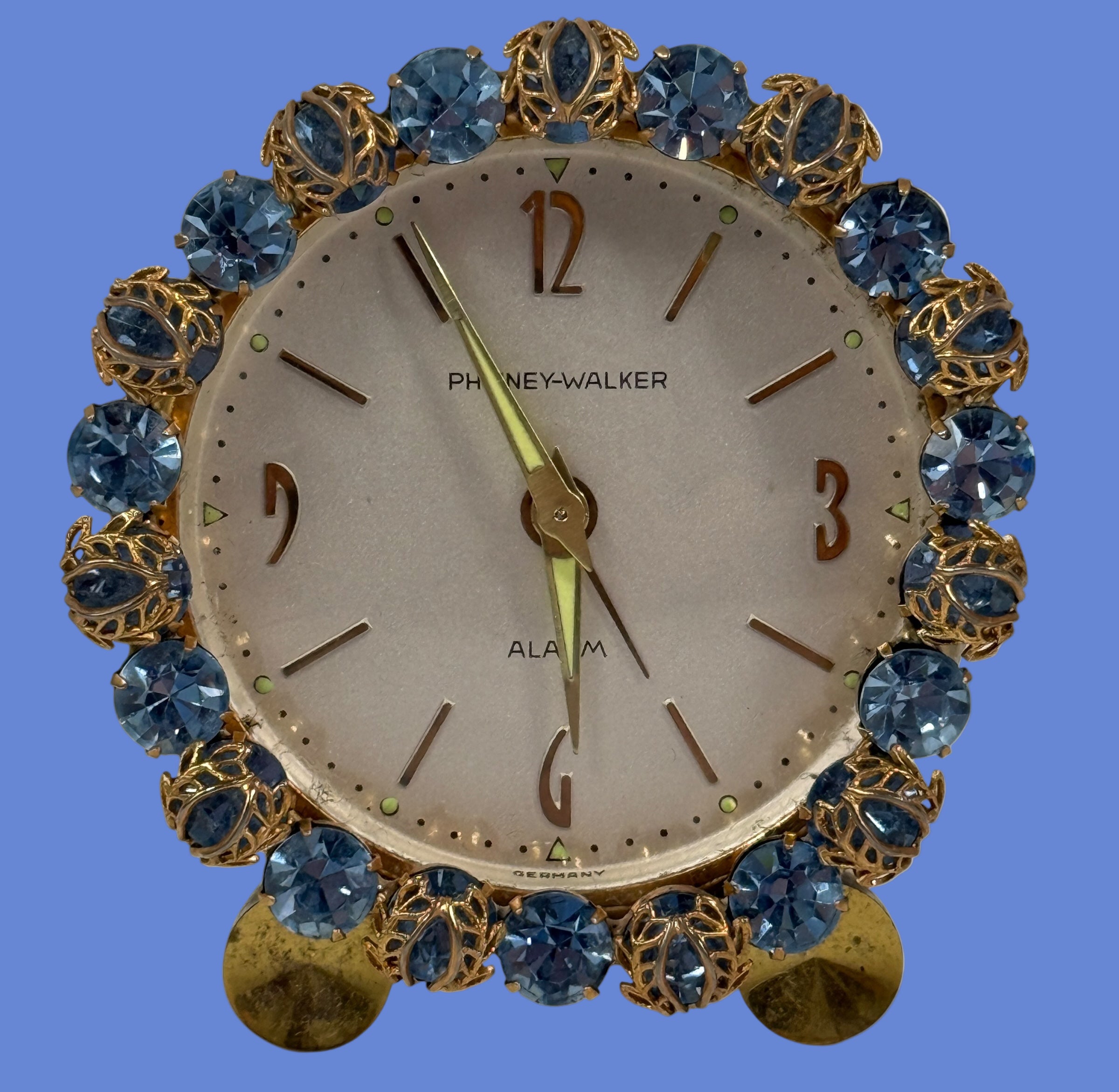 Réveil boudoir en strass bleu Phinney-Walker du milieu du siècle (Allemagne)