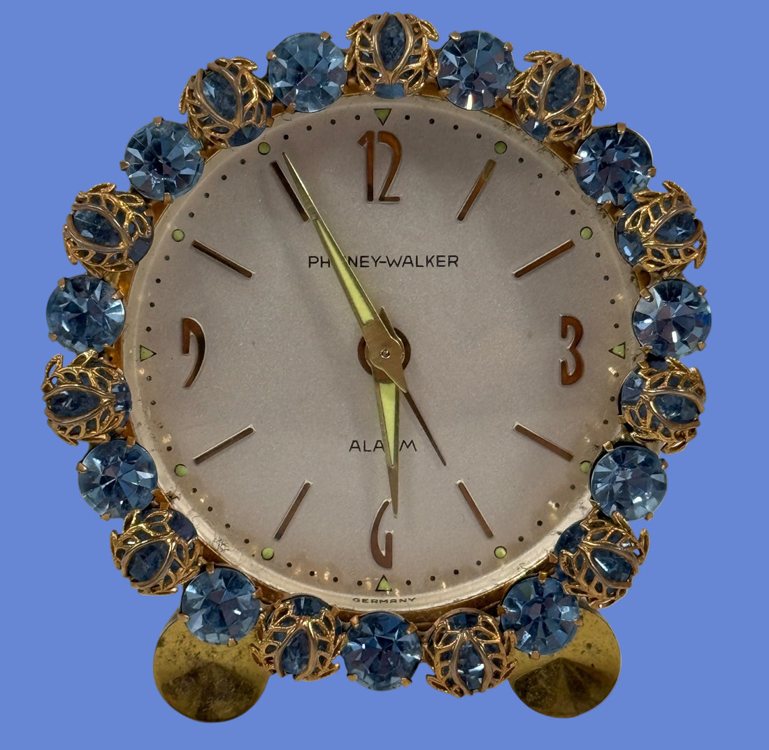 Réveil boudoir en strass bleu Phinney-Walker du milieu du siècle (Allemagne)