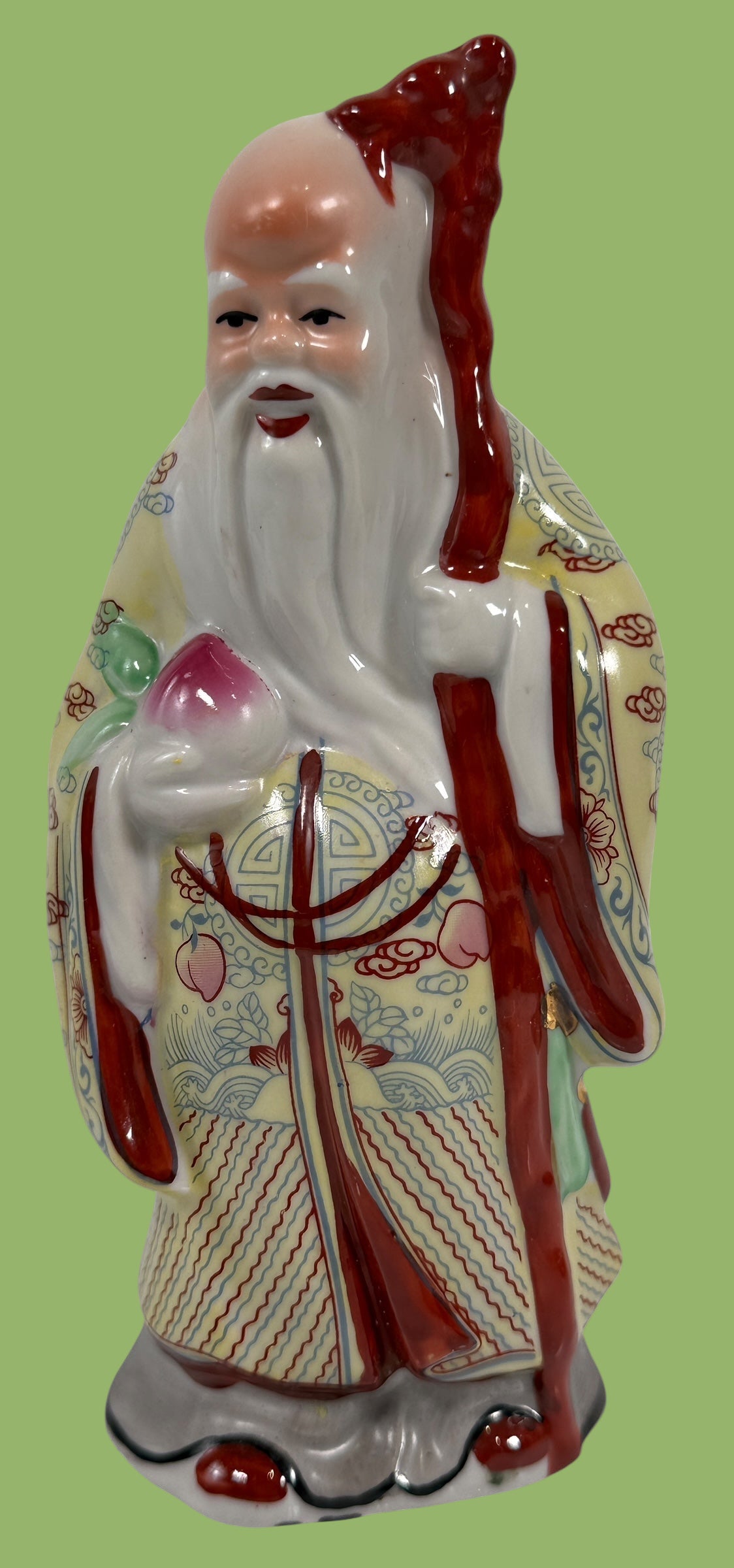 1940’s ANDREA BY SADEK Shou Xing Statue Chinese God of Longevity Peach & Staff