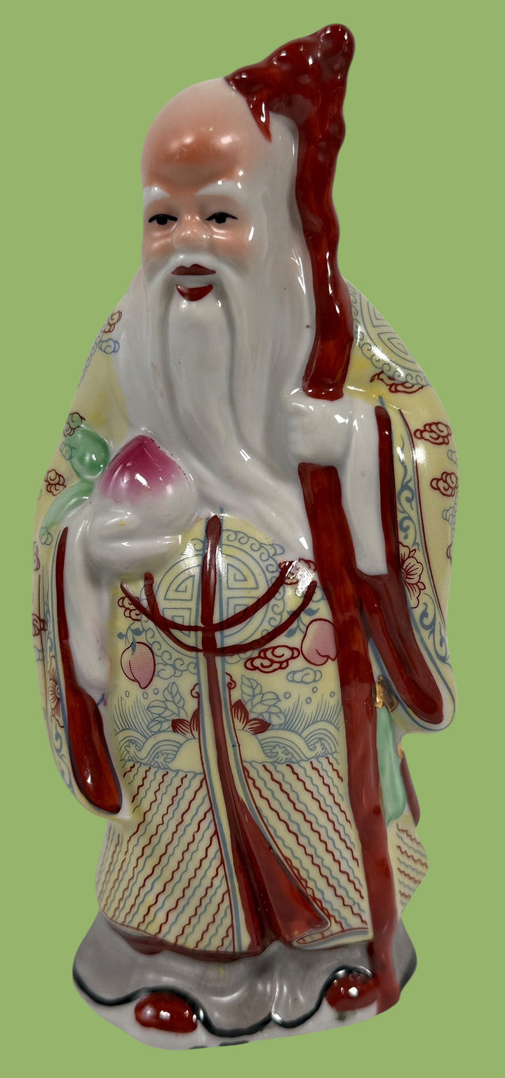 1940’s ANDREA BY SADEK Shou Xing Statue Chinese God of Longevity Peach & Staff