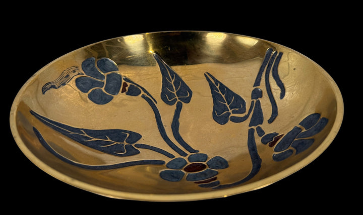 Bol floral vintage en laiton peint à la main – Mid-Century India