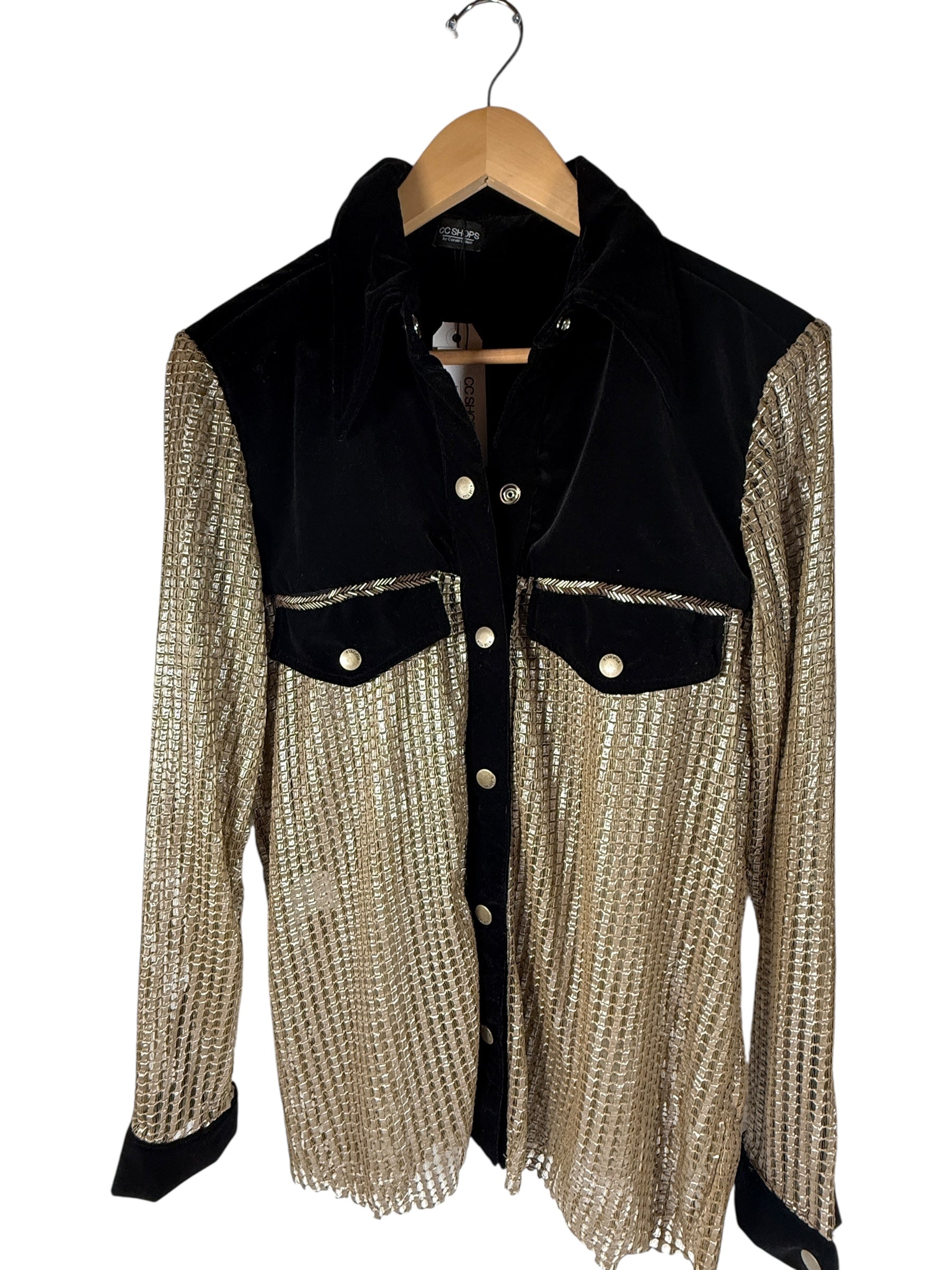 Vida Bela Mesh Velvet “Dolly Shirt” – Gold Western Style, Rare