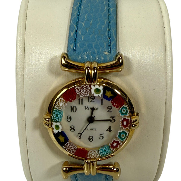 Venetiae Murano Millefiori Floral Glass Gold Tone Leather  display picture 1