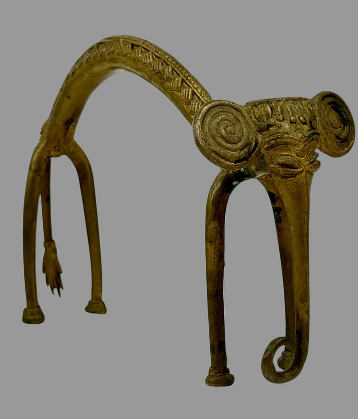Vintage Solid Brass Elephant Sculpture – Tribal Dhokra Lost-Wax Cast, Heavy Arched-Back Form