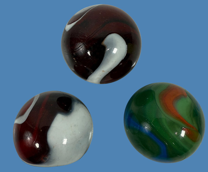 Vintage Slag Glass Shooter Marbles – Lot of 3 (1”+)