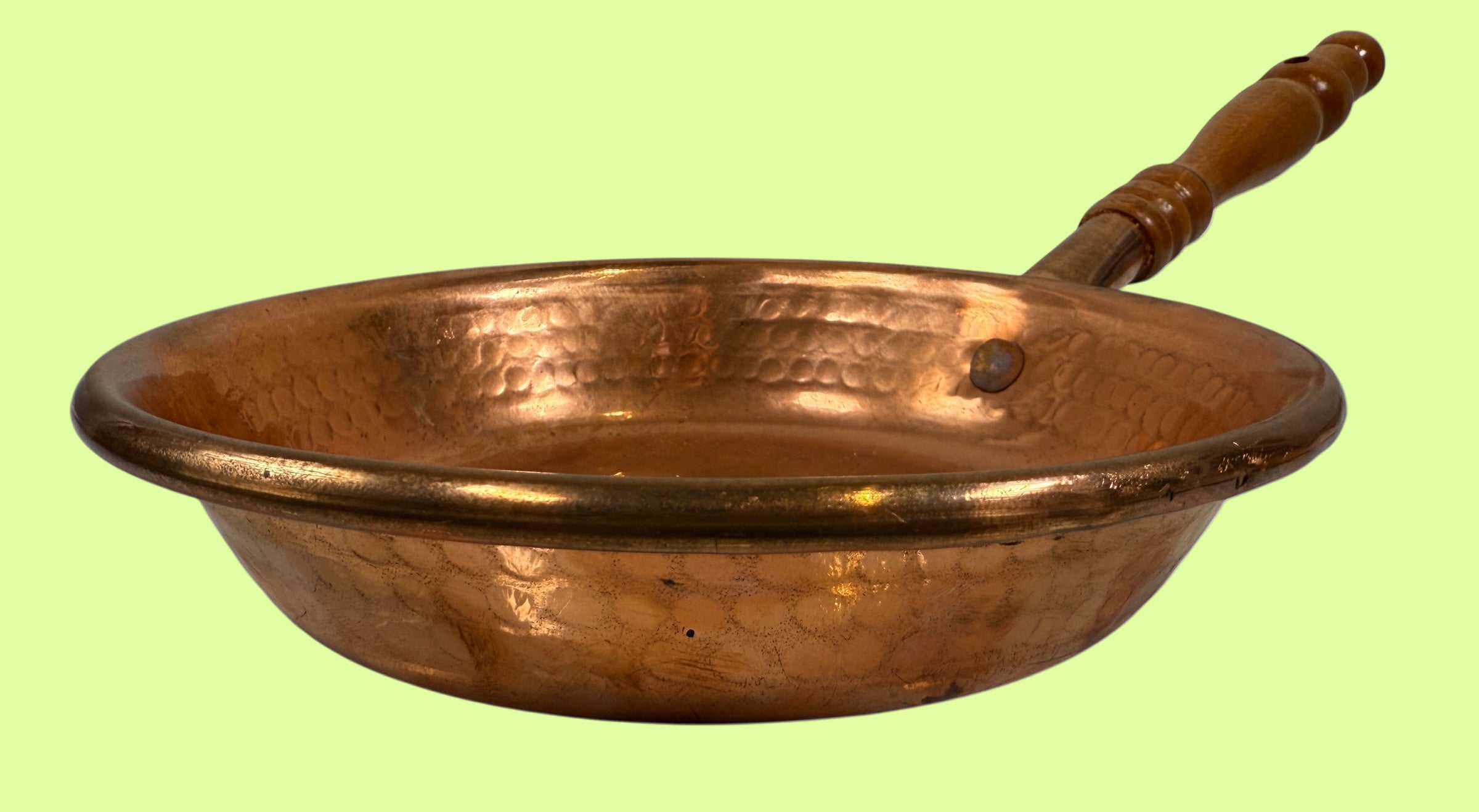 Vintage French Hammered Copper Pan – 4” with Wooden Handle