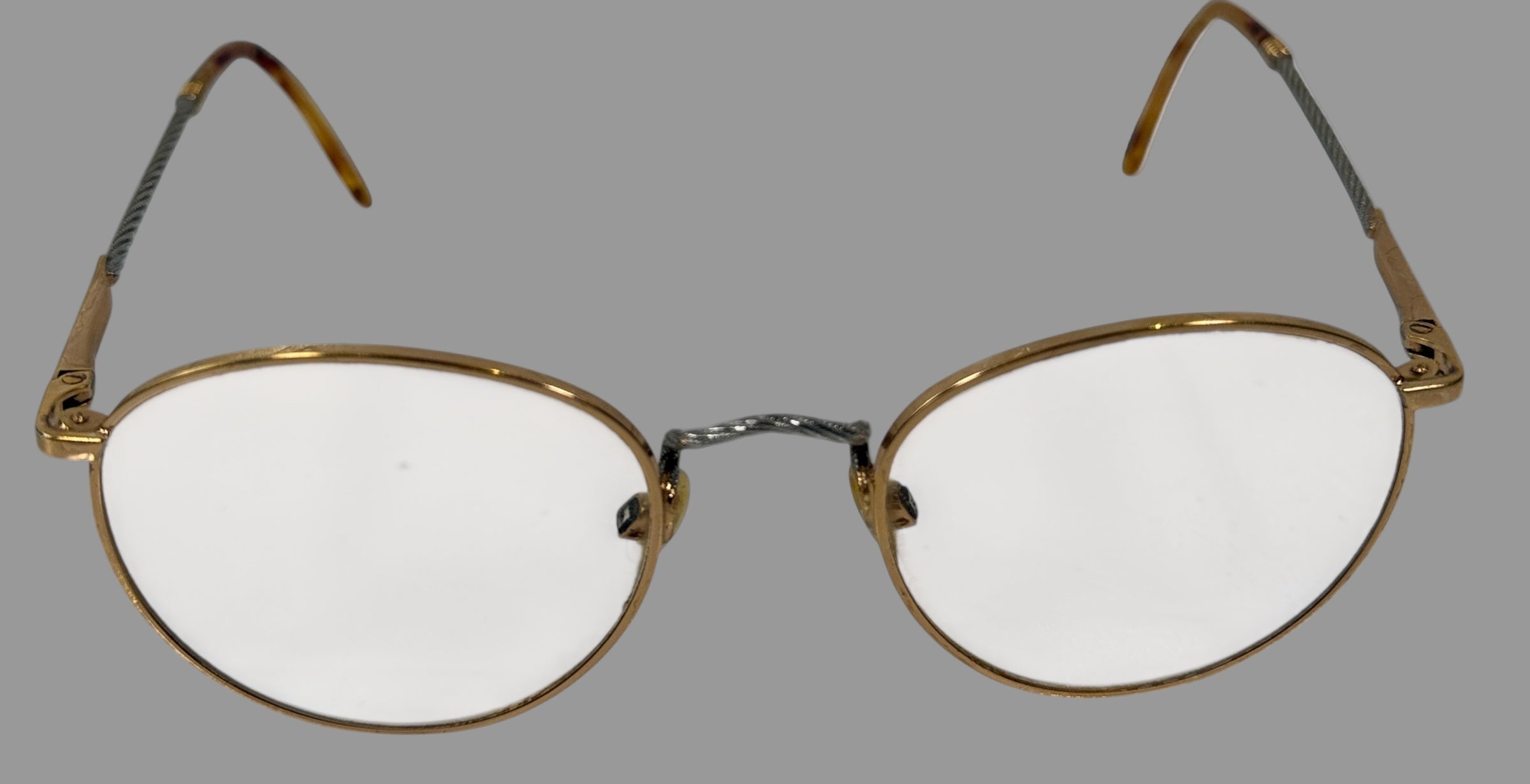 Vintage Mario Cesco Eyeglasses – 22K Gold Plated Round Frames with Braided Temples