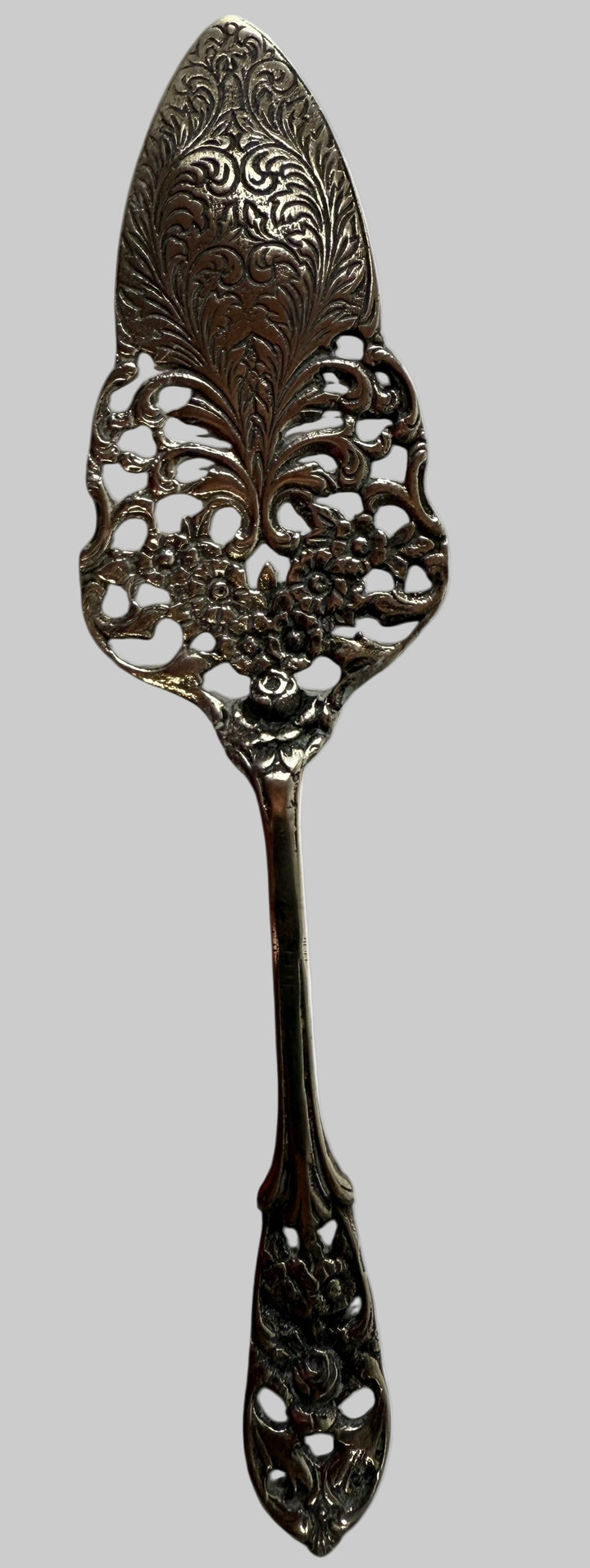 Antique European 800 Silver Pierced Pastry Server – 47g Rococo Floral Design