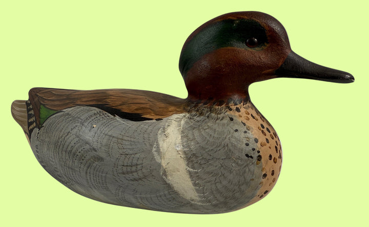 Vintage Georges Vincelli Carved Duck Decoy – Green-Winged Teal, Signed Laval QC