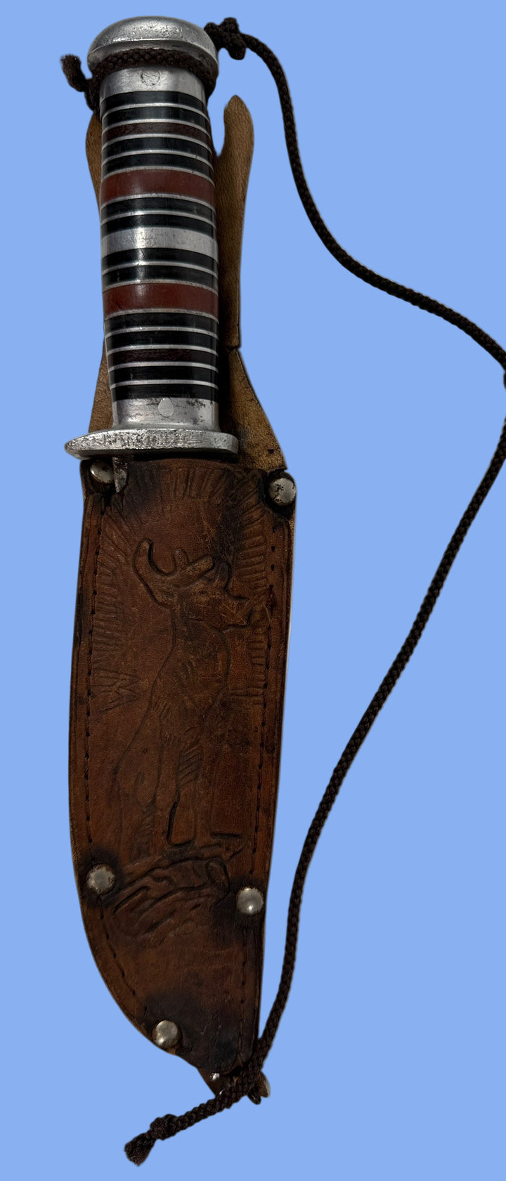 Vintage Fixed Blade Hunting Knife – 10.5” Overall, 6.5” Blade, Mixed Material Handle with Sheath