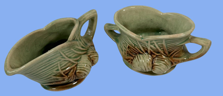 1940s McCoy Pine Cone Creamer & Sugar Bowl – Green Brown